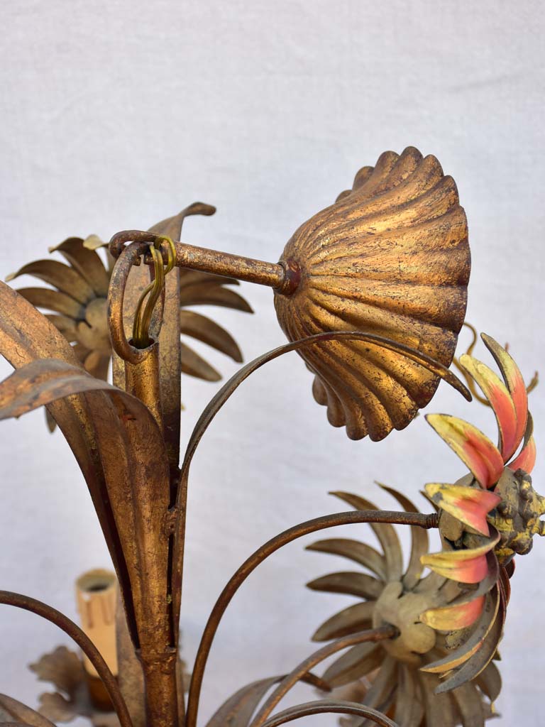 Mid century tole chandelier with daisies and eight lights 24¾"
