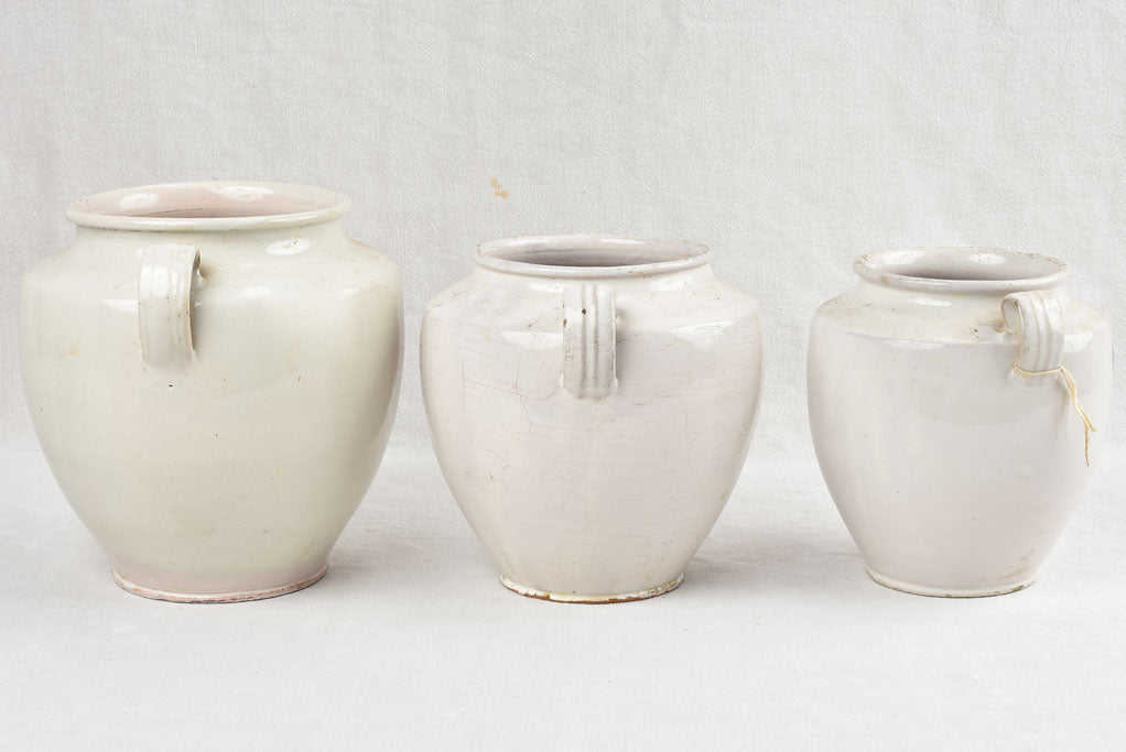 Collection of 3 antique preserving pots from Sete - white 9¾"
