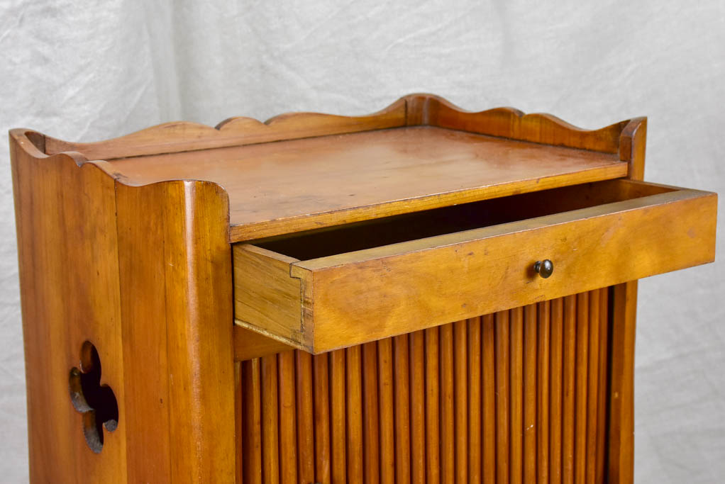 Mid century French nightstand in cherry wood with concertina door