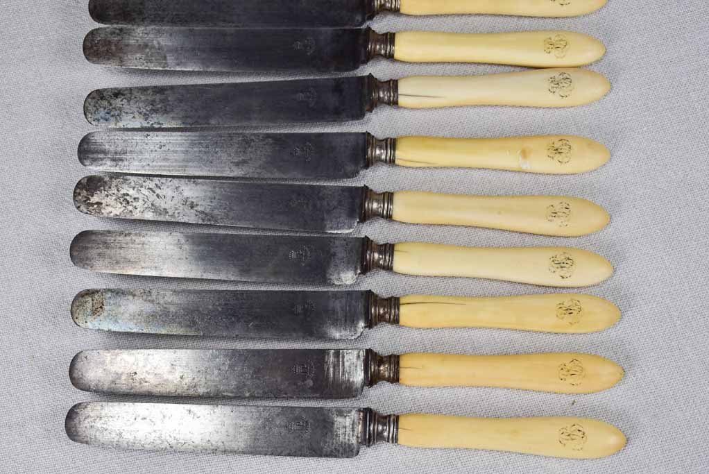 Collection of 17 antique French knives with bone handles