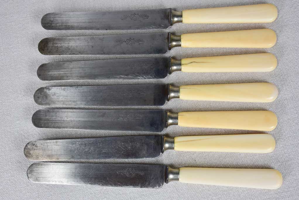 Collection of 17 antique French knives with bone handles