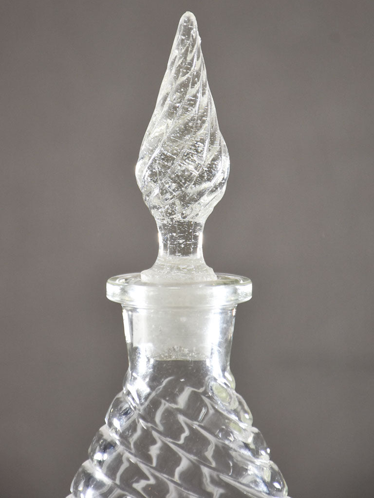 Vintage French liqueur decanter with diagonal ribbed pattern