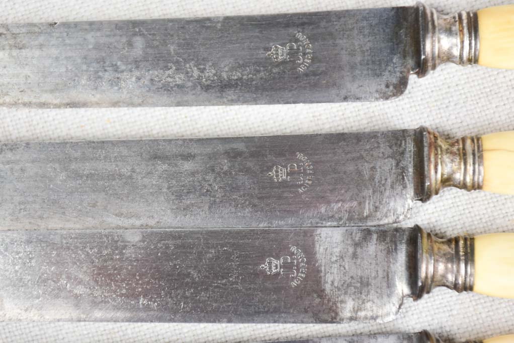Collection of 17 antique French knives with bone handles