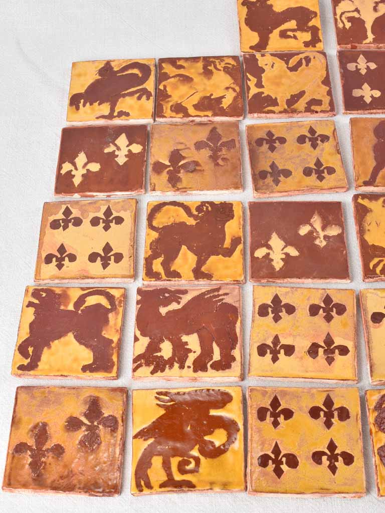 Collection of handmade tiles - ocher and brown