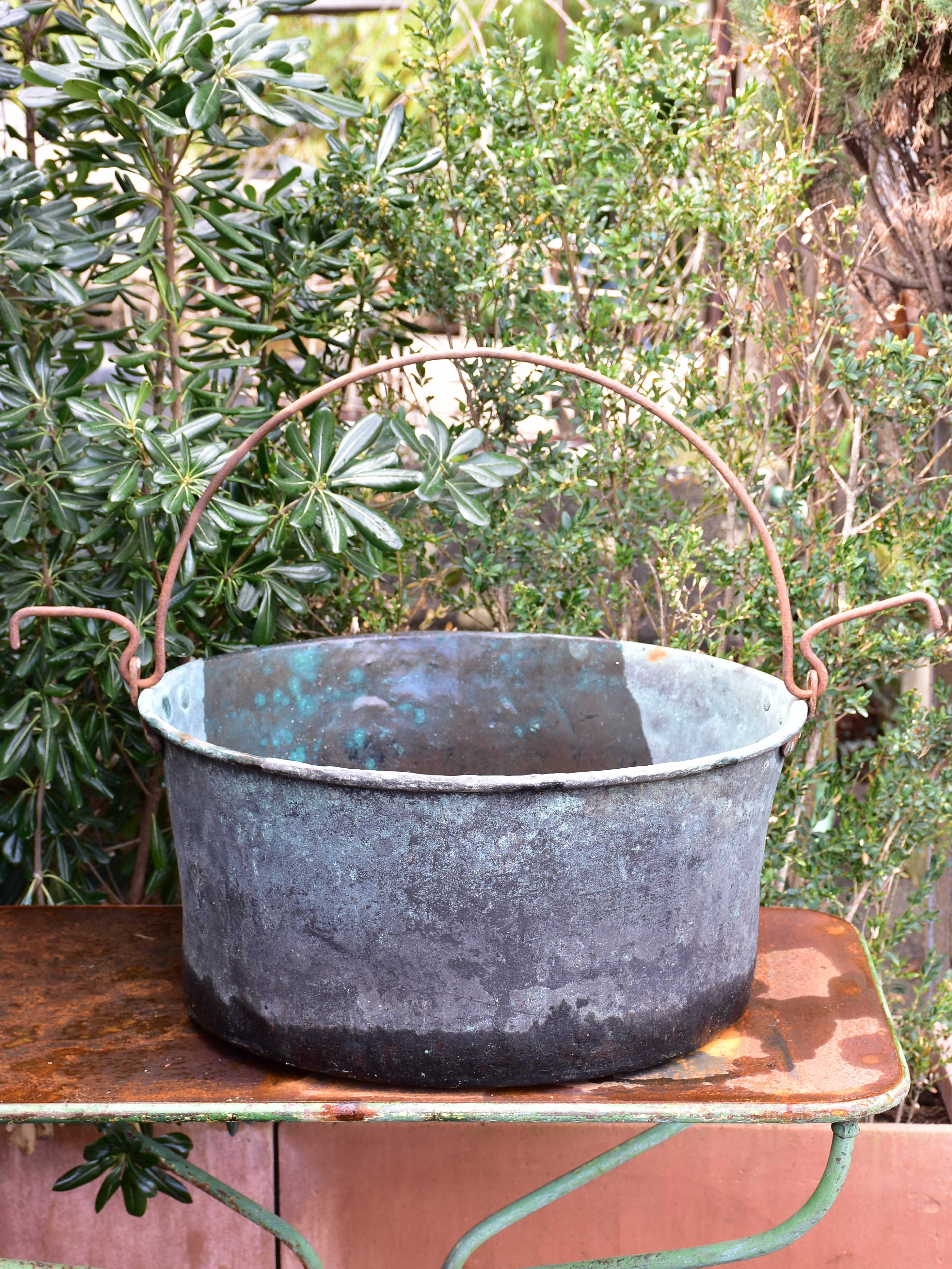 19th century copper cauldron with iron handle