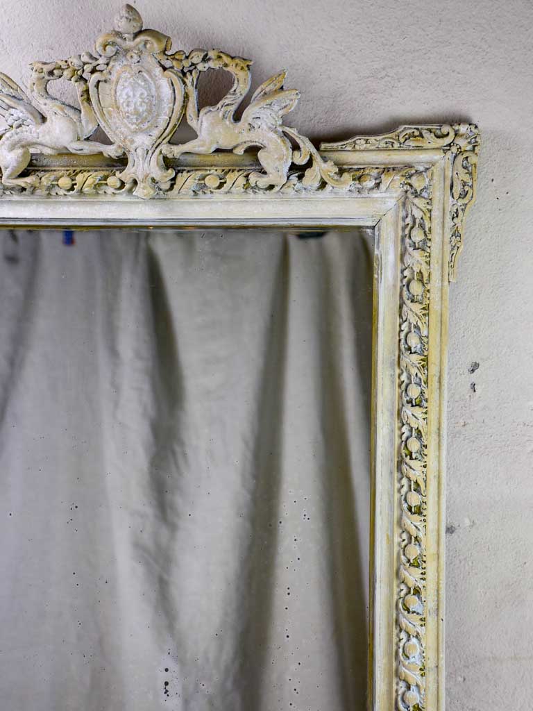 Antique French mirror with cornice and beige patina 26½" x 40½"