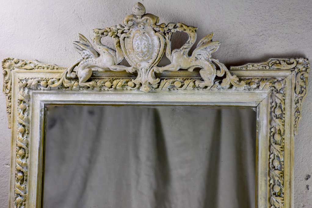 Antique French mirror with cornice and beige patina 26½" x 40½"