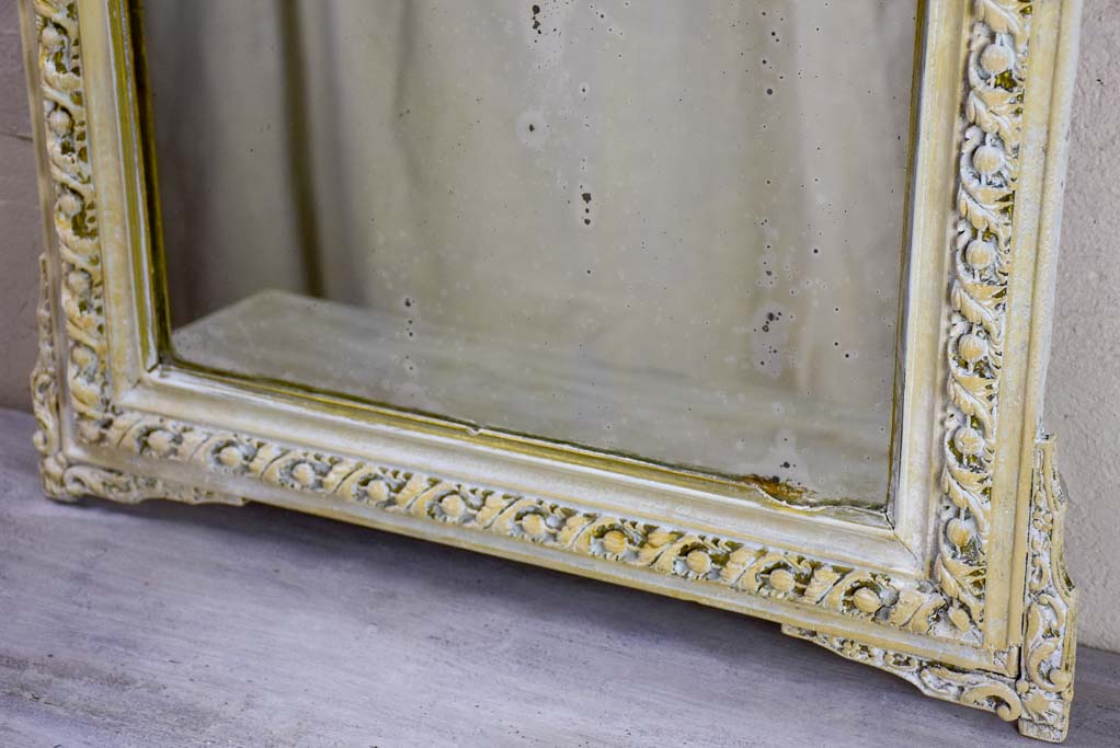 Antique French mirror with cornice and beige patina 26½" x 40½"