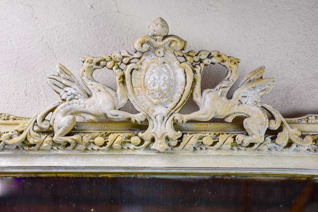 Antique French mirror with cornice and beige patina 26½" x 40½"