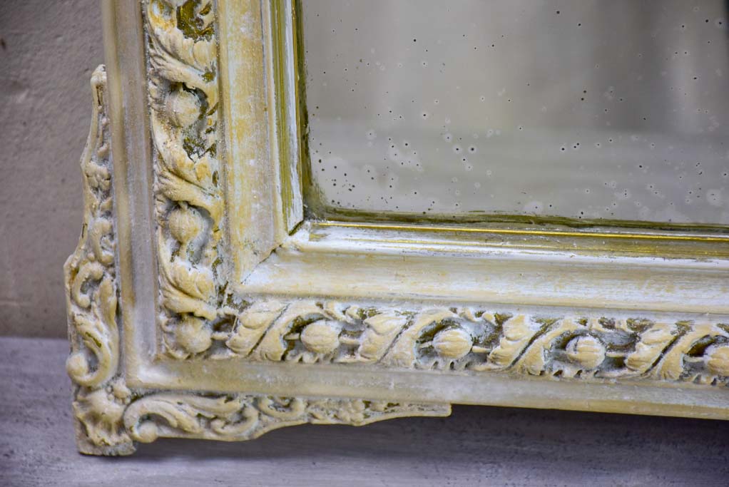 Antique French mirror with cornice and beige patina 26½" x 40½"
