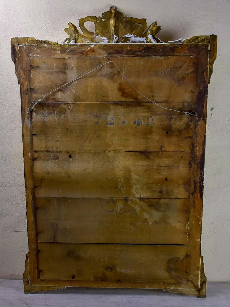 Antique French mirror with cornice and beige patina 26½" x 40½"
