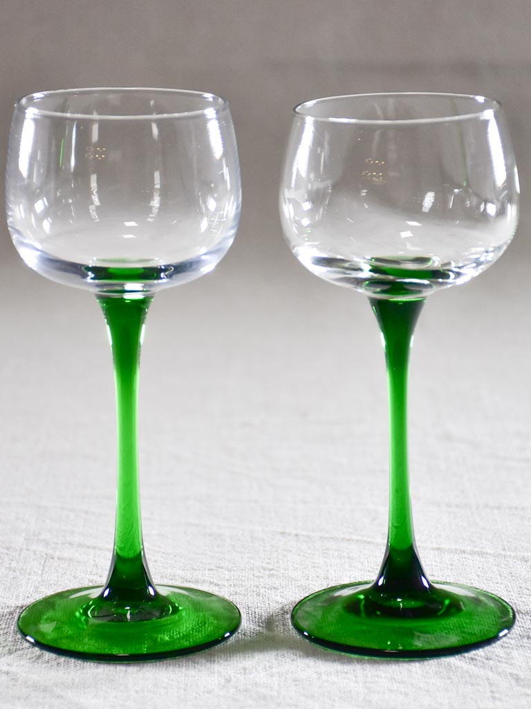 Set of 11 Alsace wine glasses with green stems