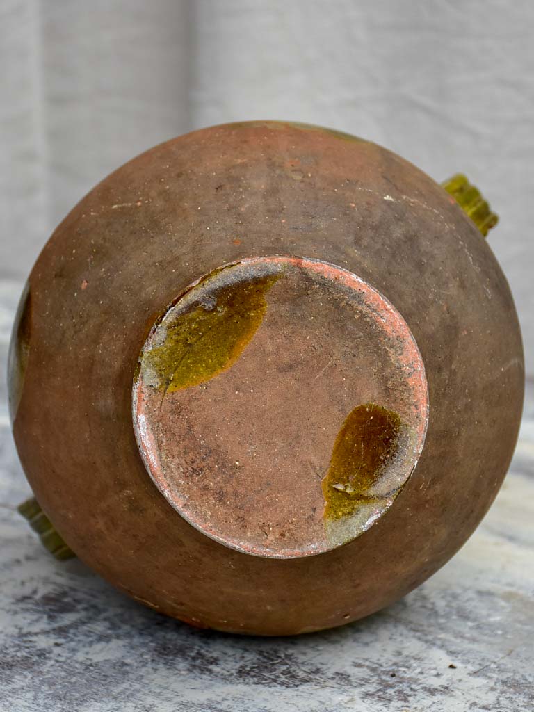 Antique French confit pot with green glaze 9"