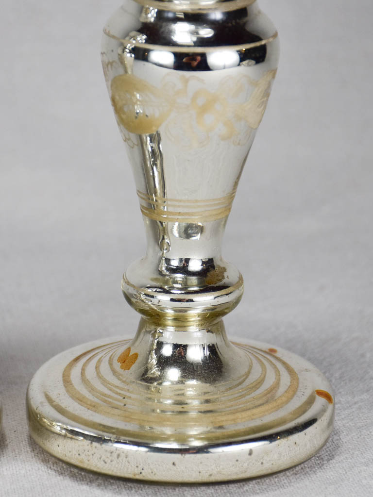 Pair of antique French mercury glass candlesticks 8¾"
