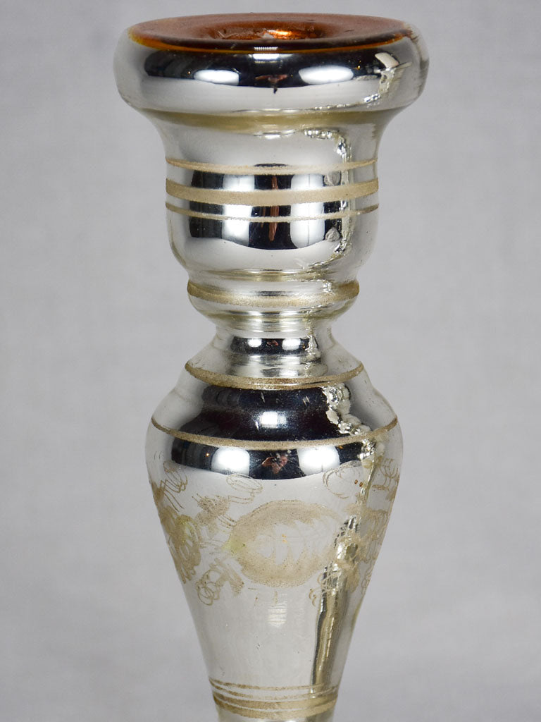 Pair of antique French mercury glass candlesticks 8¾"