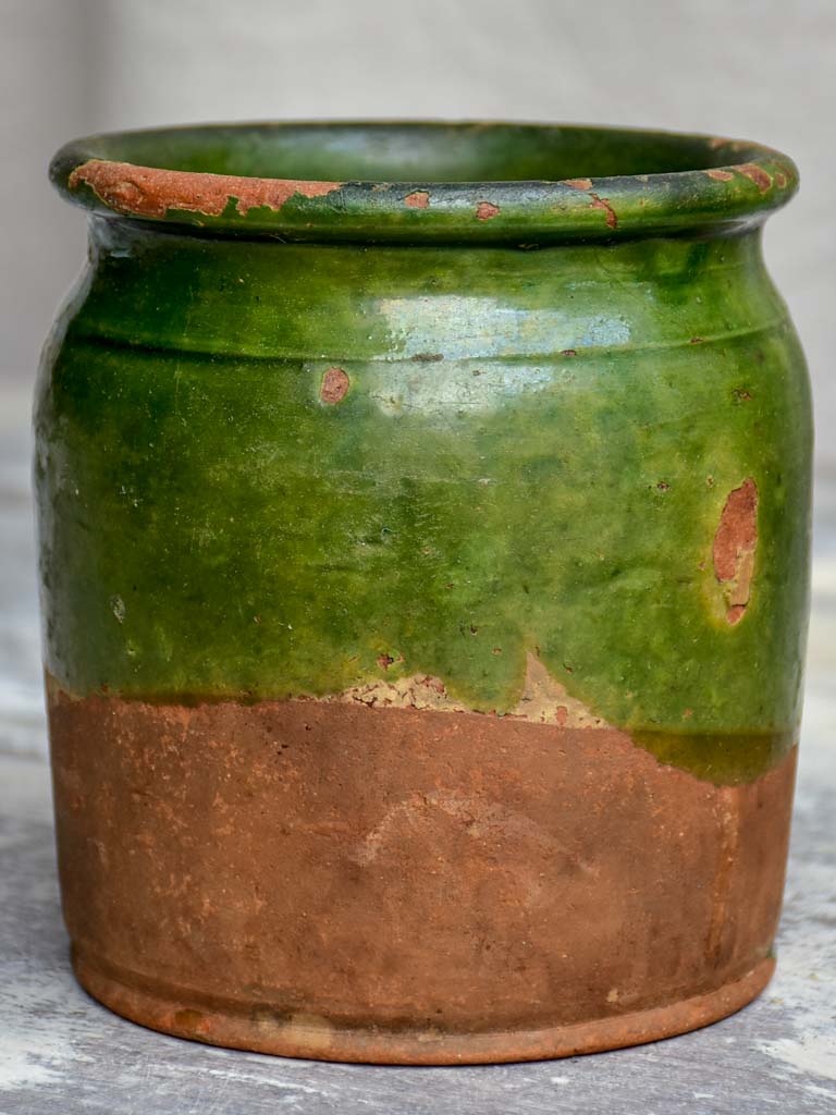Antique French terracotta pot with dark green glaze
