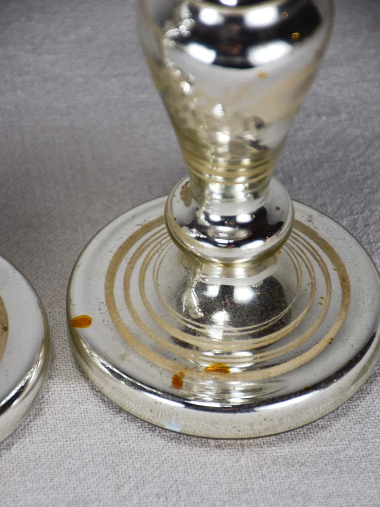 Pair of antique French mercury glass candlesticks 8¾"