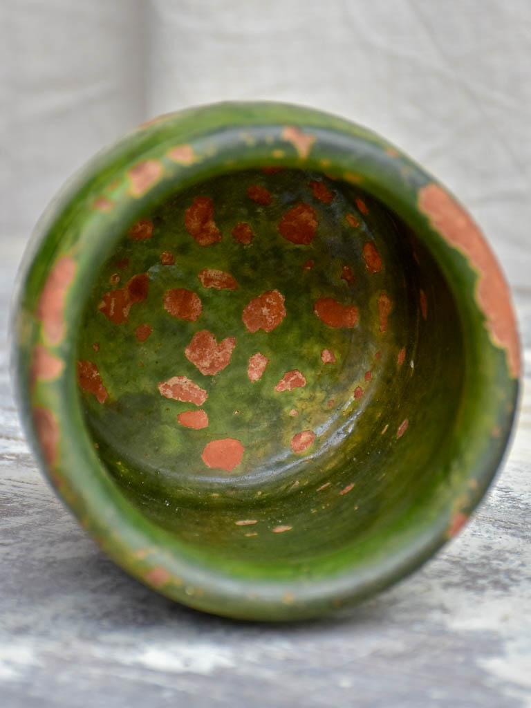 Antique French terracotta pot with dark green glaze