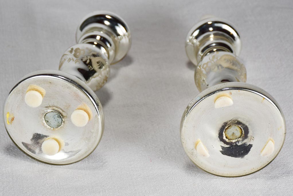 Pair of antique French mercury glass candlesticks 8¾"