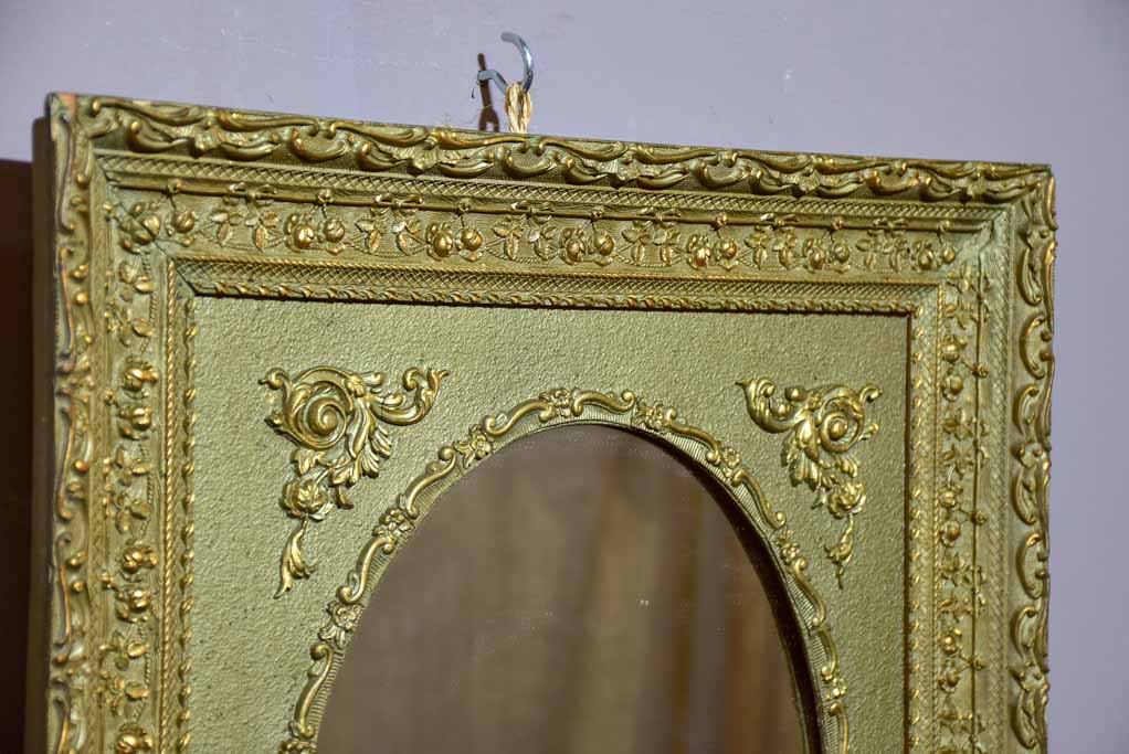 Vintage French mirror with green and gold patina 20¾" x 24¾"