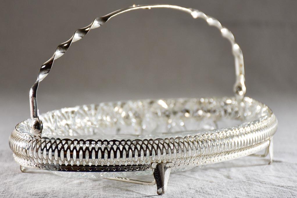Vintage glass aperitif presentation platter with handle