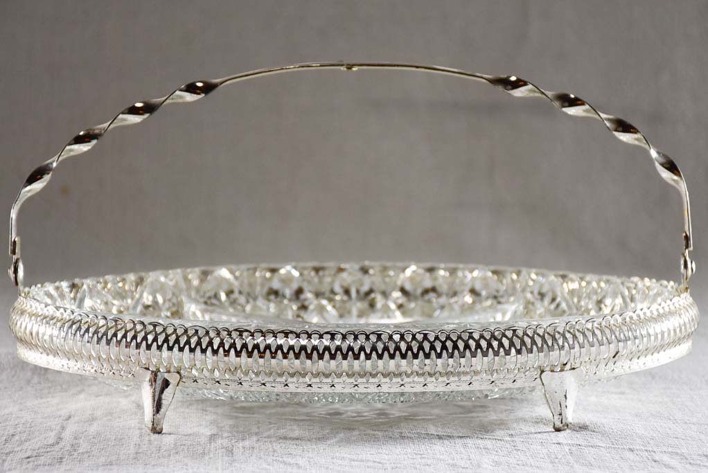 Vintage glass aperitif presentation platter with handle