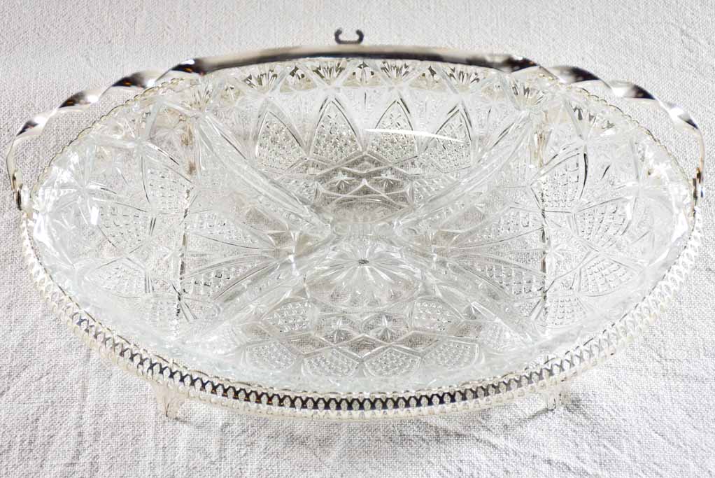 Vintage glass aperitif presentation platter with handle