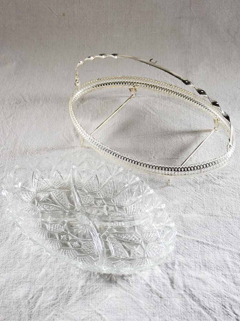 Vintage glass aperitif presentation platter with handle