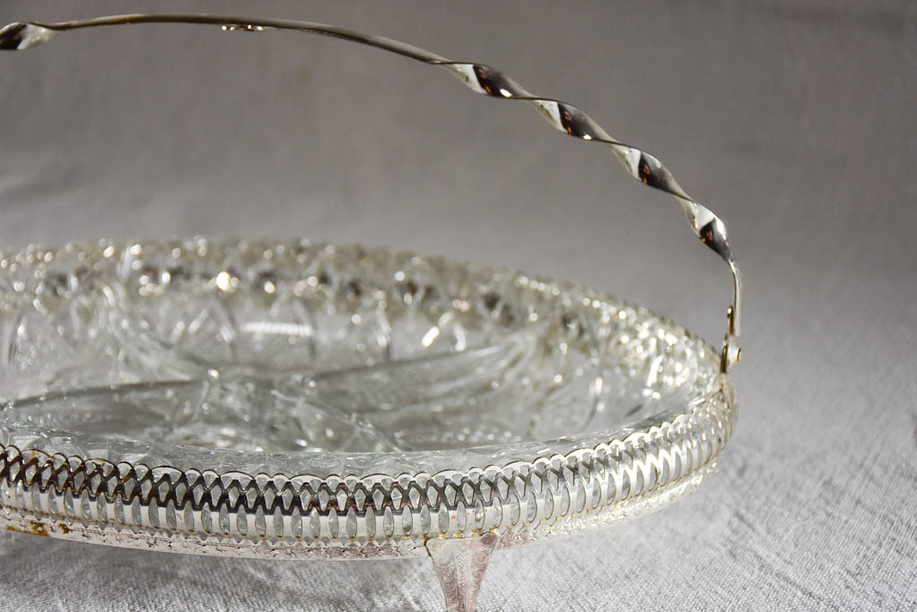 Vintage glass aperitif presentation platter with handle