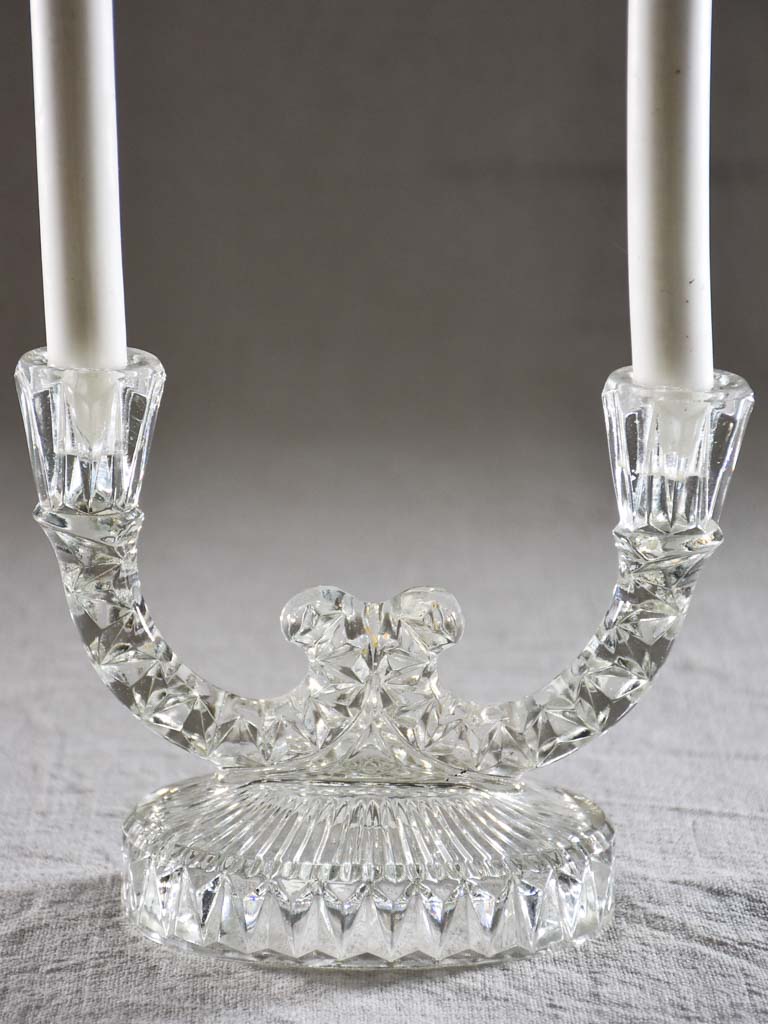 Vintage French cut glass candlestick for two candles