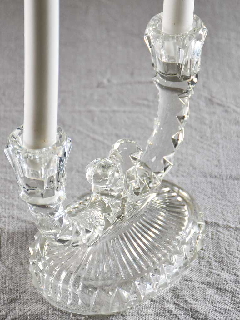 Vintage French cut glass candlestick for two candles