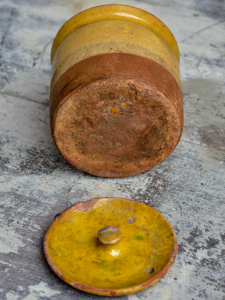 Antique French pot with yellow glaze and lid
