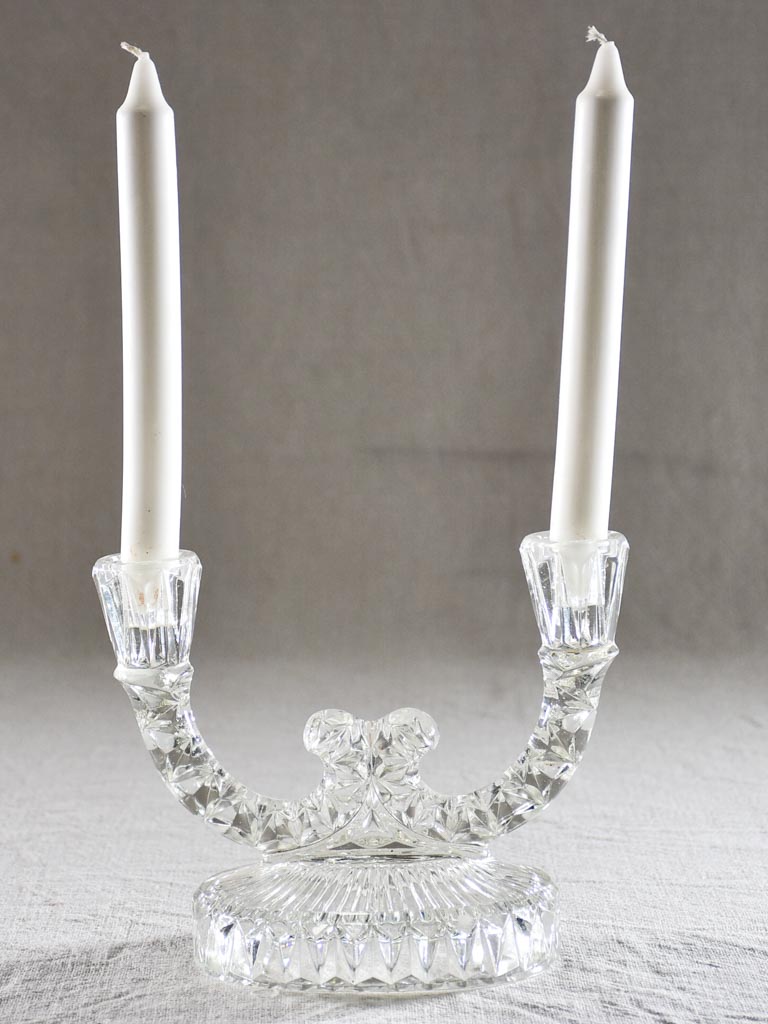 Vintage French cut glass candlestick for two candles