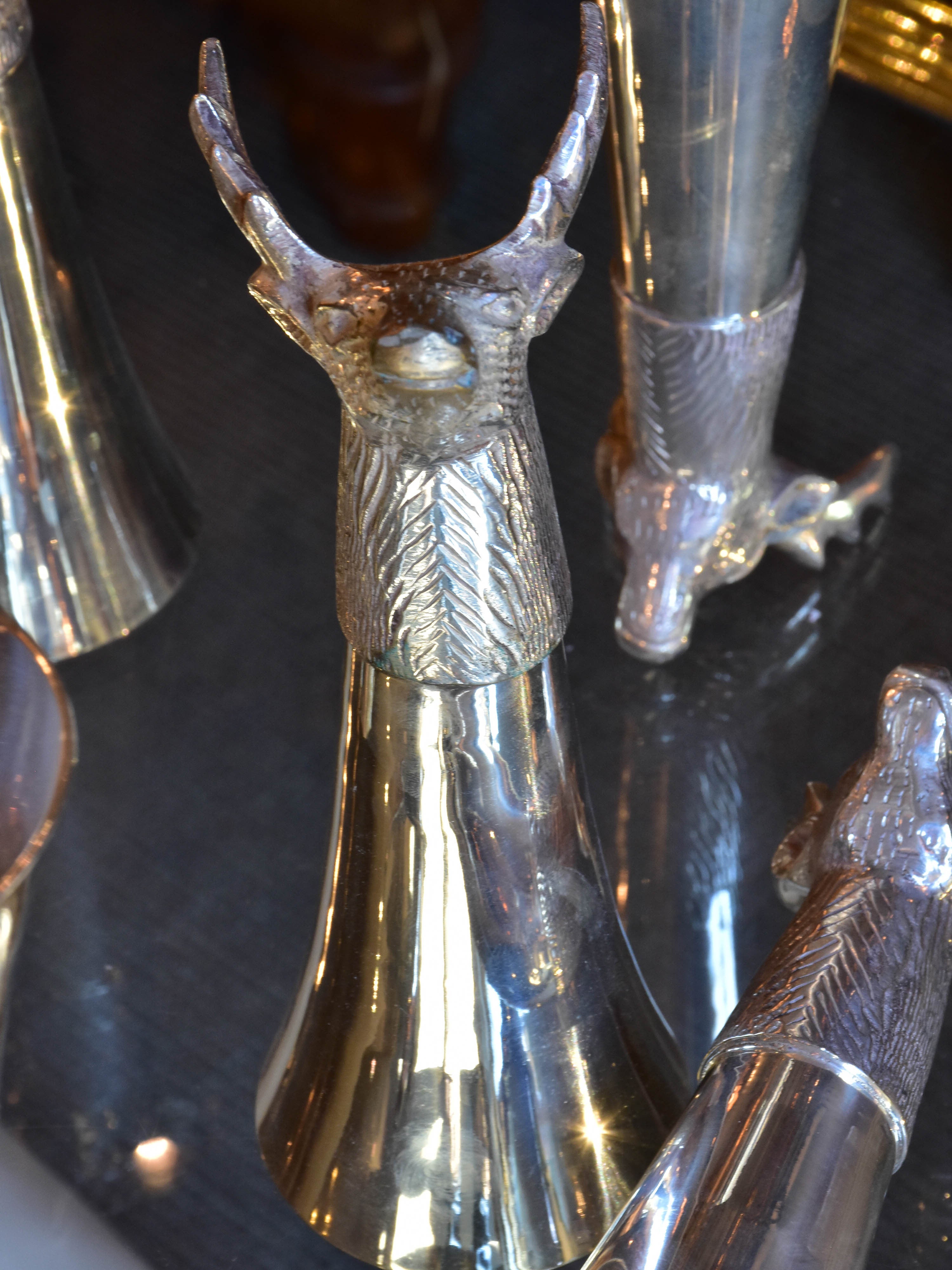 Set of six silver plated hunter’s champagne glasses