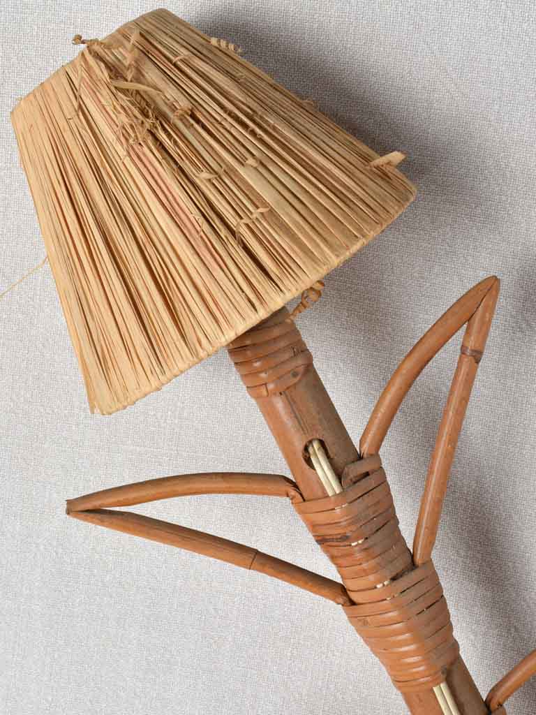Pair of vintage raffia & bamboo wall sconces