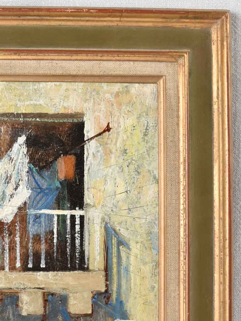 Vintage painting - washing on a balcony 15¼" x 13½"