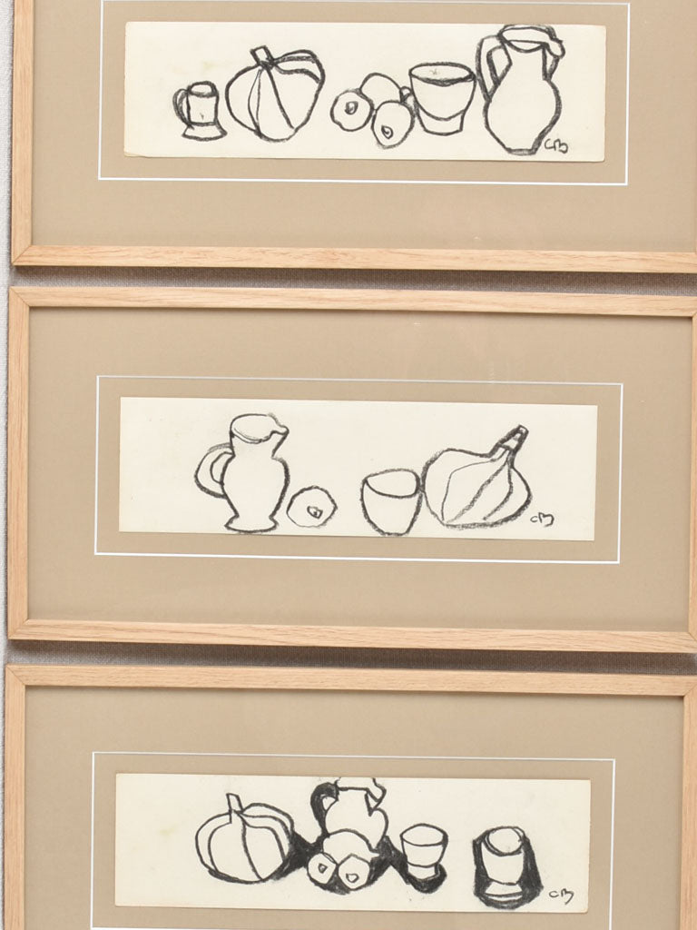 Three small still life charcoal drawings - Caroline Beauzon 7½" x 14¼"