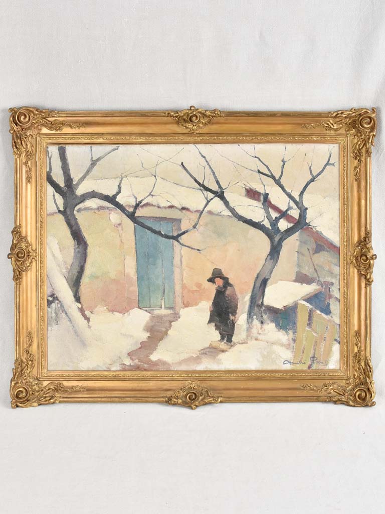 Painting of village in the snow - Andree Petrof 27½" x 33¾"