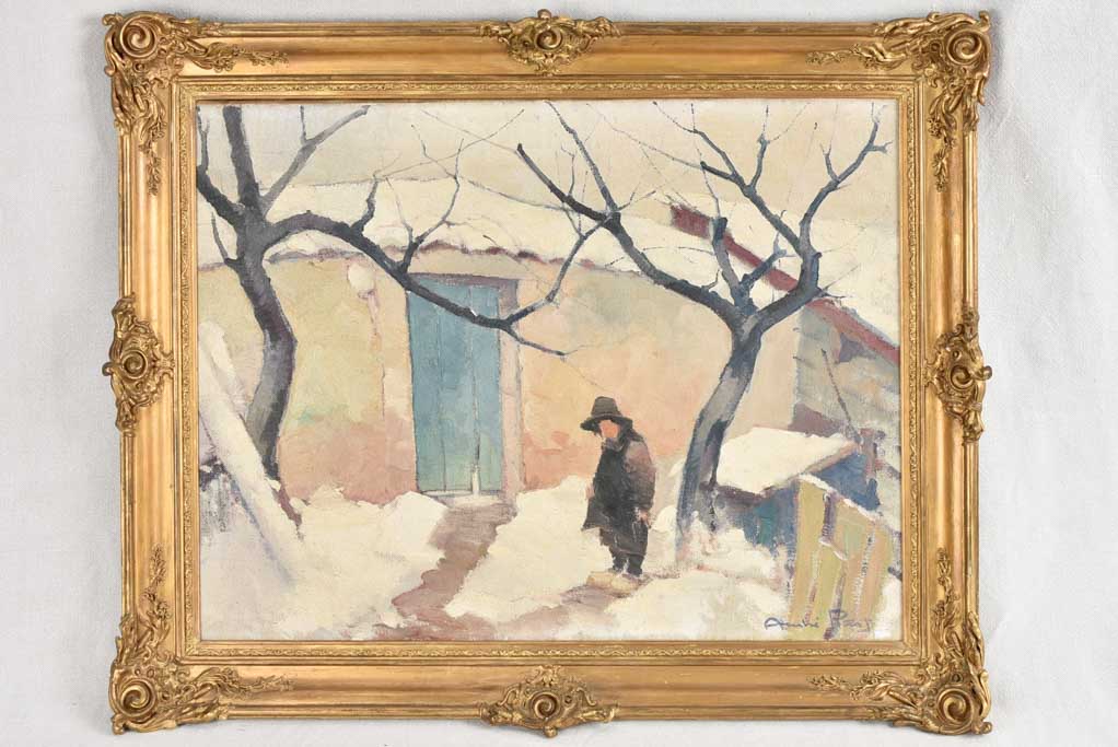 Painting of village in the snow - Andree Petrof 27½" x 33¾"