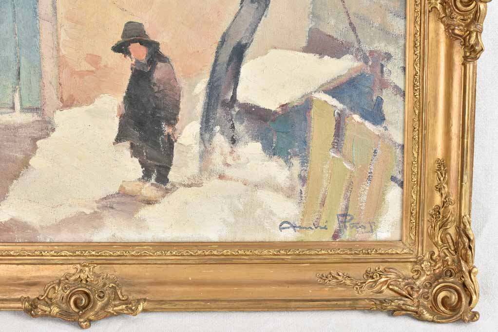 Painting of village in the snow - Andree Petrof 27½" x 33¾"