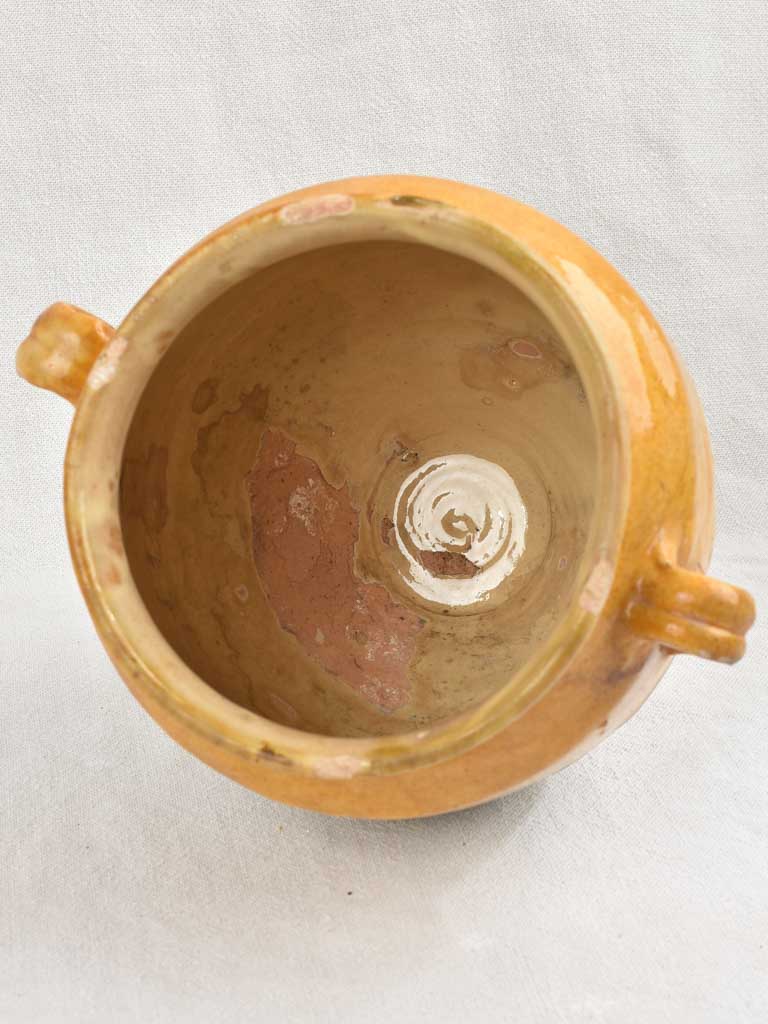 Antique French confit pot w/ yellow glaze & 2 handles 9¾"