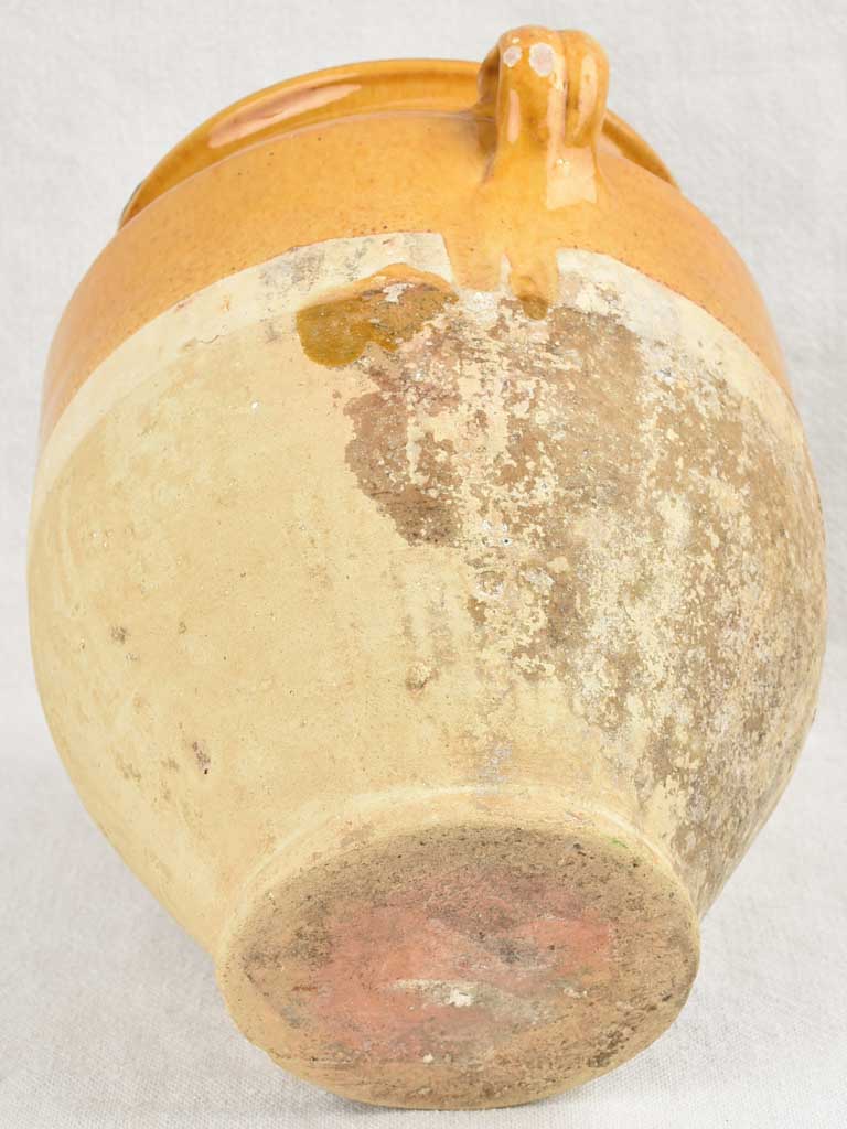 Antique French confit pot w/ yellow glaze & 2 handles 9¾"