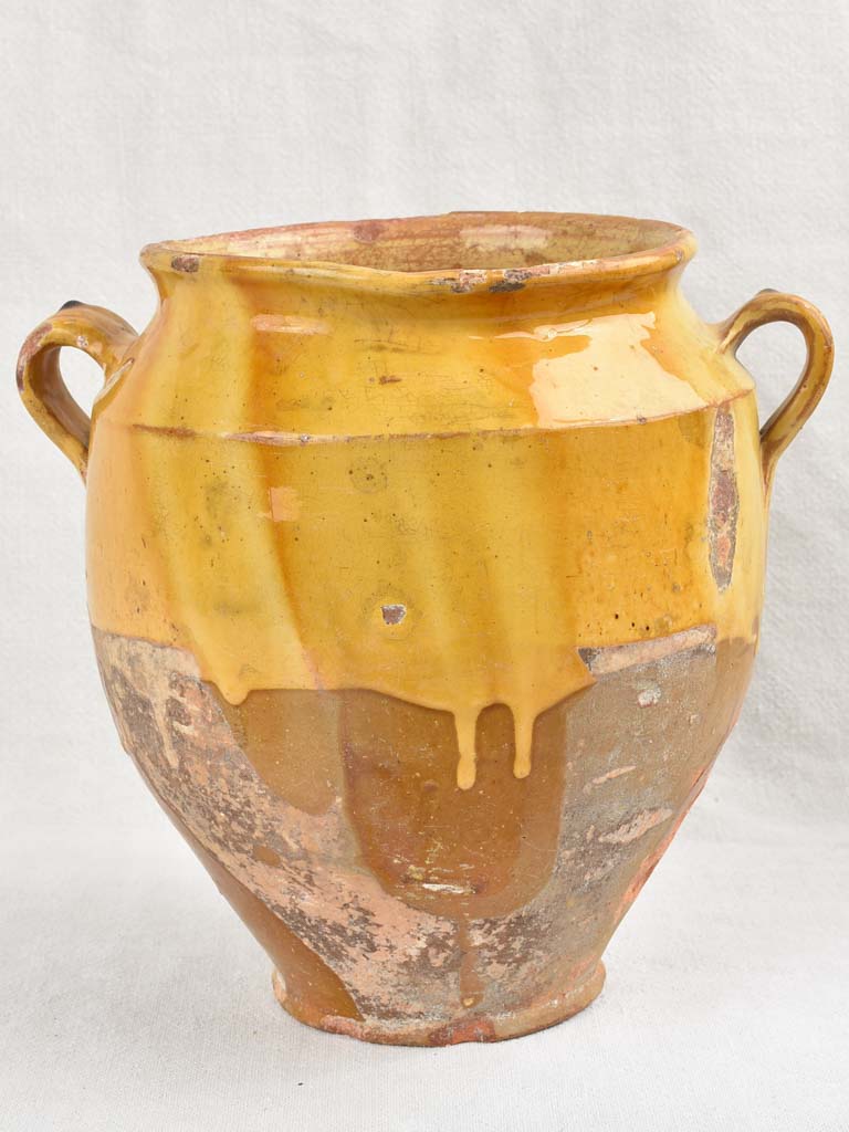 Antique French Confit Pot w/ yellow glaze - 19th century 10¾"
