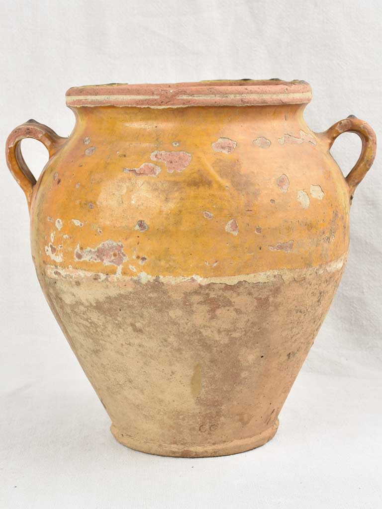 Rustic French confit pot w/ yellow glaze - 19th century 12¼"