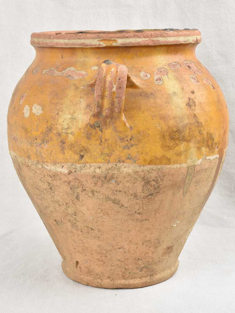 Rustic French confit pot w/ yellow glaze - 19th century 12¼"