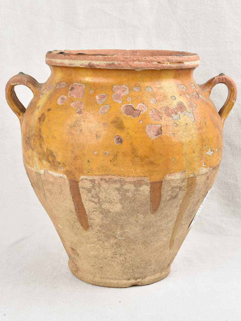 Rustic French confit pot w/ yellow glaze - 19th century 12¼"