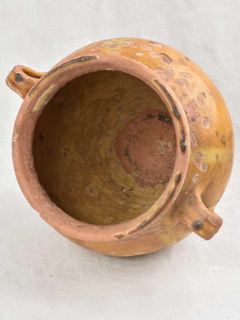 Rustic French confit pot w/ yellow glaze - 19th century 12¼"
