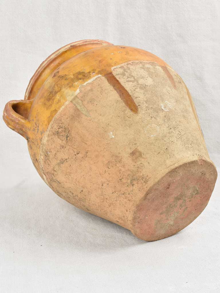 Rustic French confit pot w/ yellow glaze - 19th century 12¼"