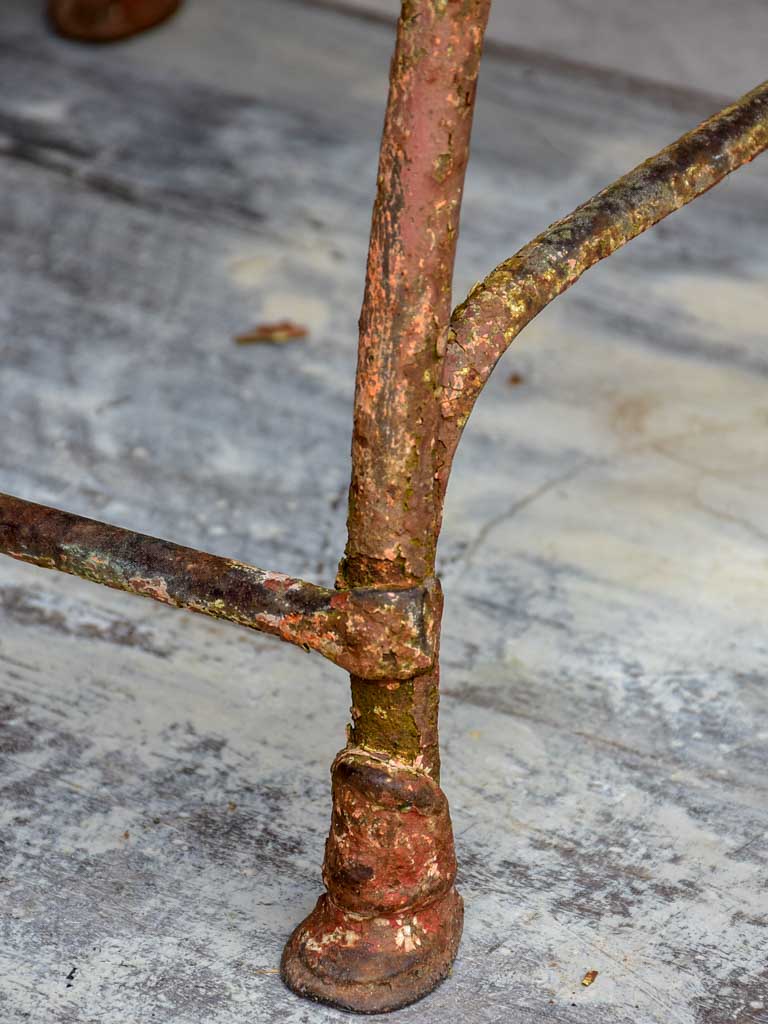 Pair of antique French Arras garden chairs with scrolled edges