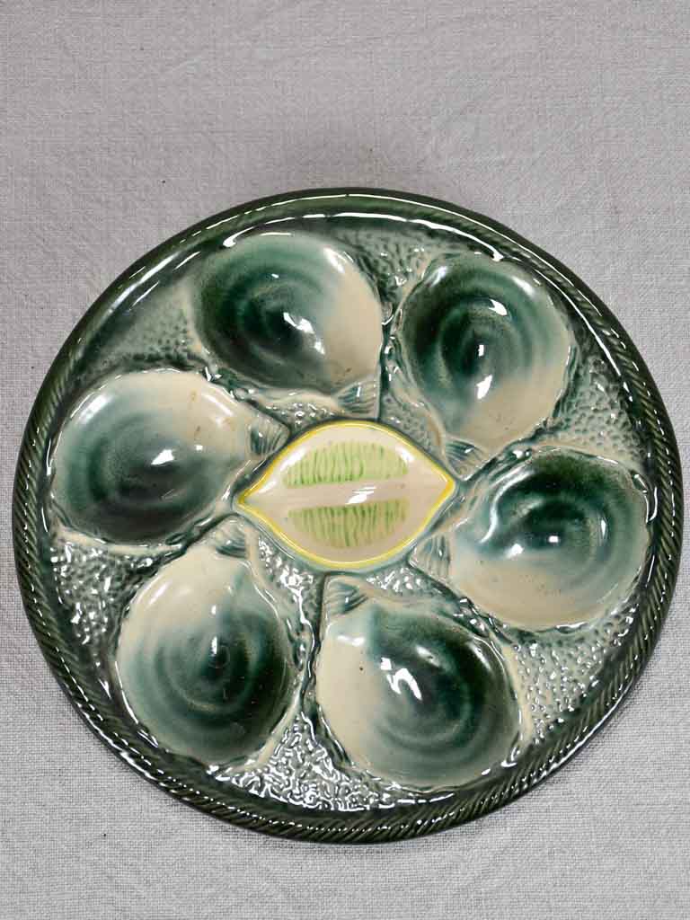 Six vintage oyster serving plates - Saint Clement Barbotine